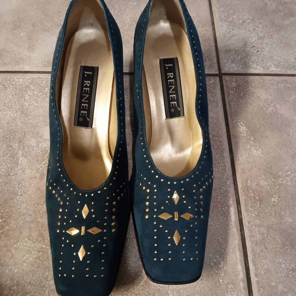J.Renee Women's Teal and Gold Embellished Shoes